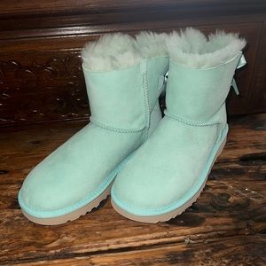 brand new sky blue/mint green mini bailey bow UGG boot.